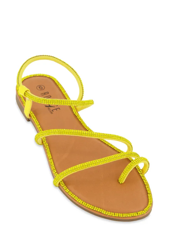 Rhinestone Strappy Toe Loop Flat Sandals sold by Rainbow