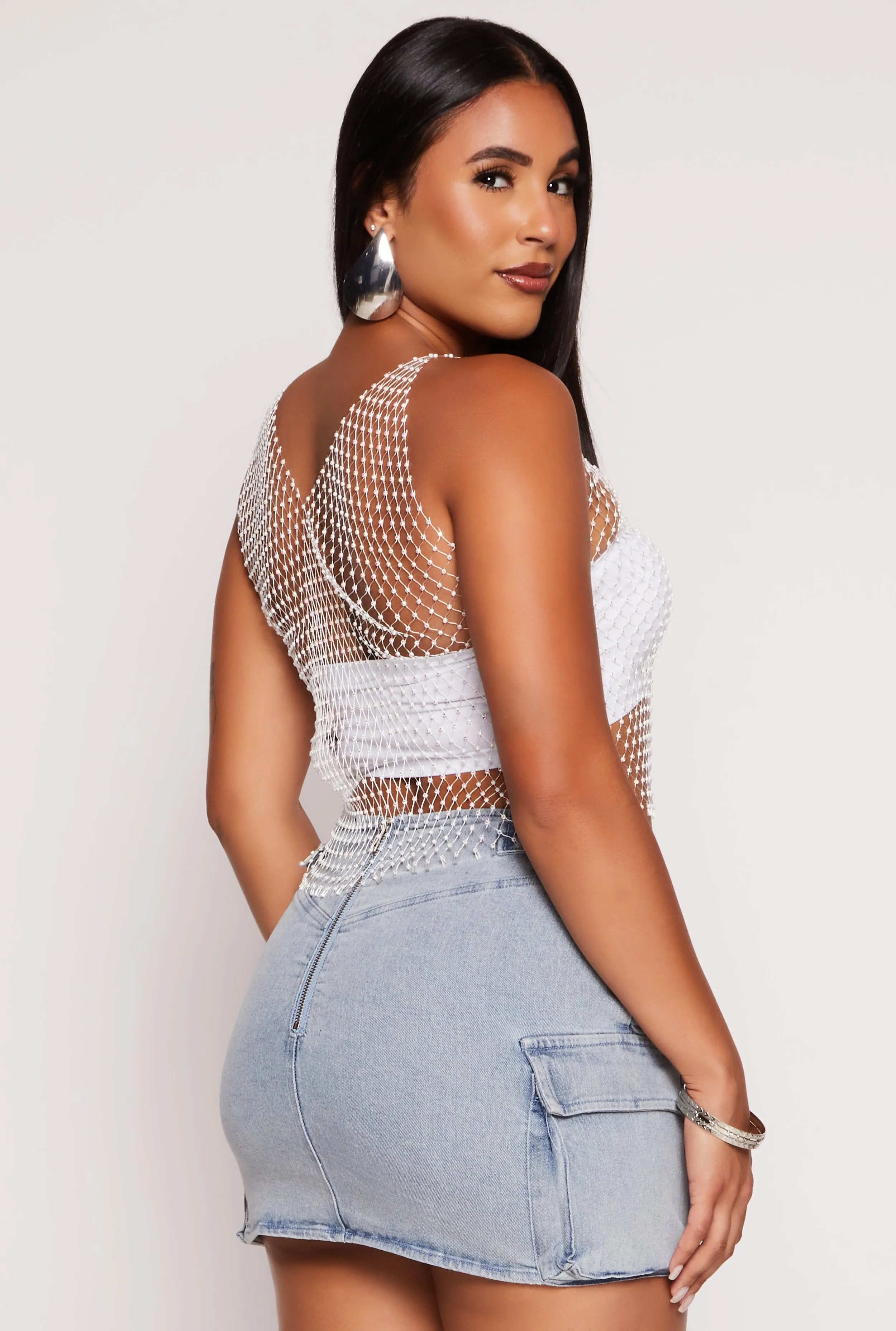 Haute Monde Fishnet Rhinestone Crop Top sold by Rainbow product image thumbnail 3
