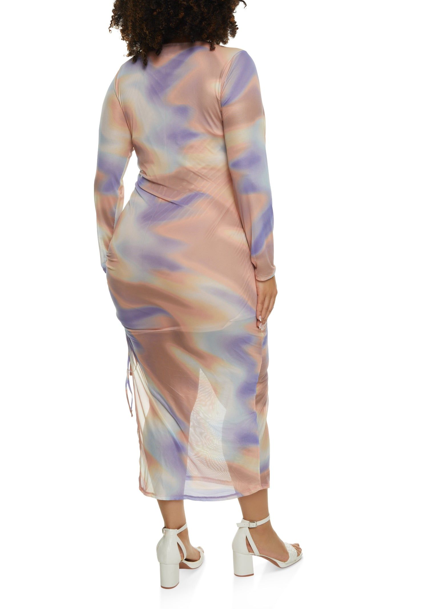 Plus Size Mesh Printed Side Slit Maxi Dress sold by Rainbow product image thumbnail 5