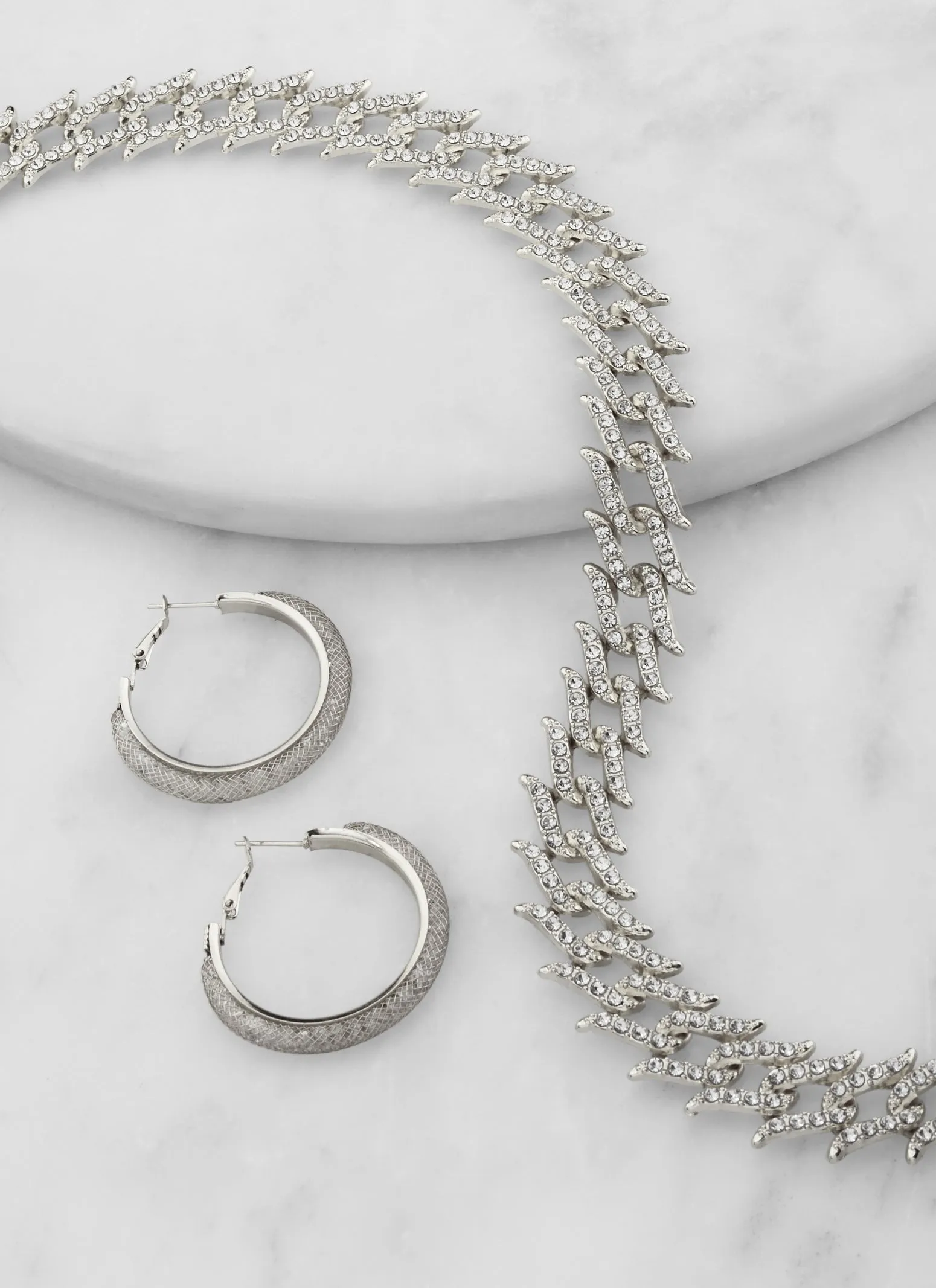 Rhinestone Spike Chain Necklace and Hoop Earrrings sold by Rainbow product image thumbnail 2