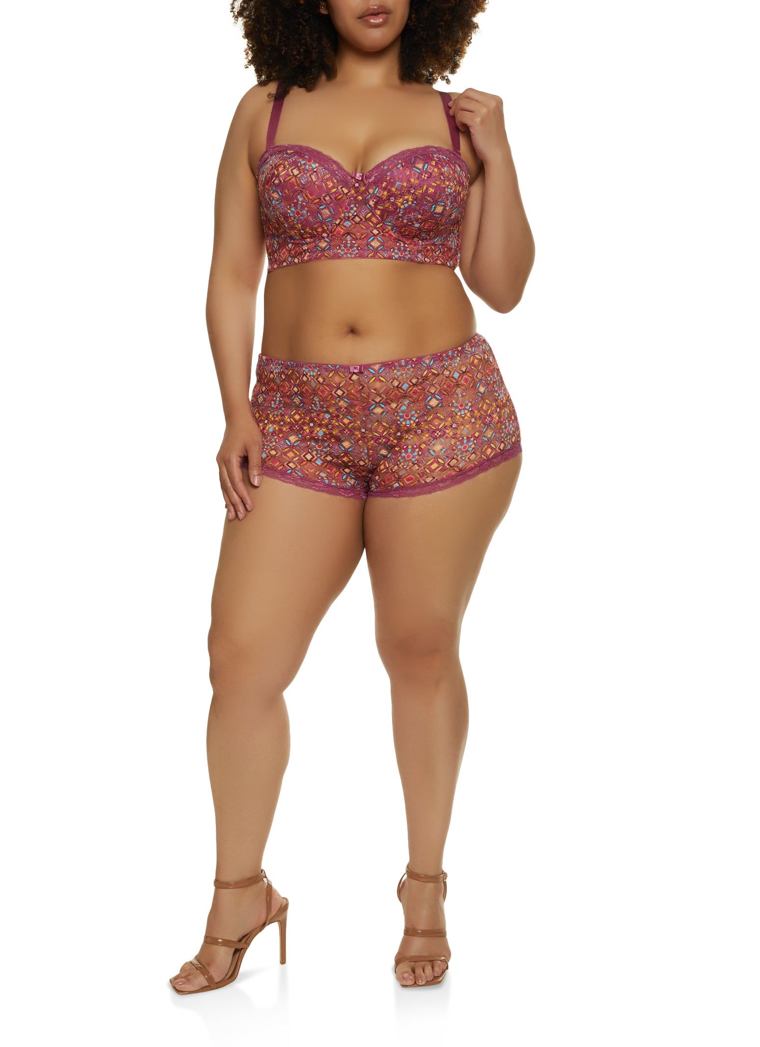 Plus Size Longline Lace Patterned Balconette Bra | Converts to Strapless sold by Rainbow product image thumbnail 2