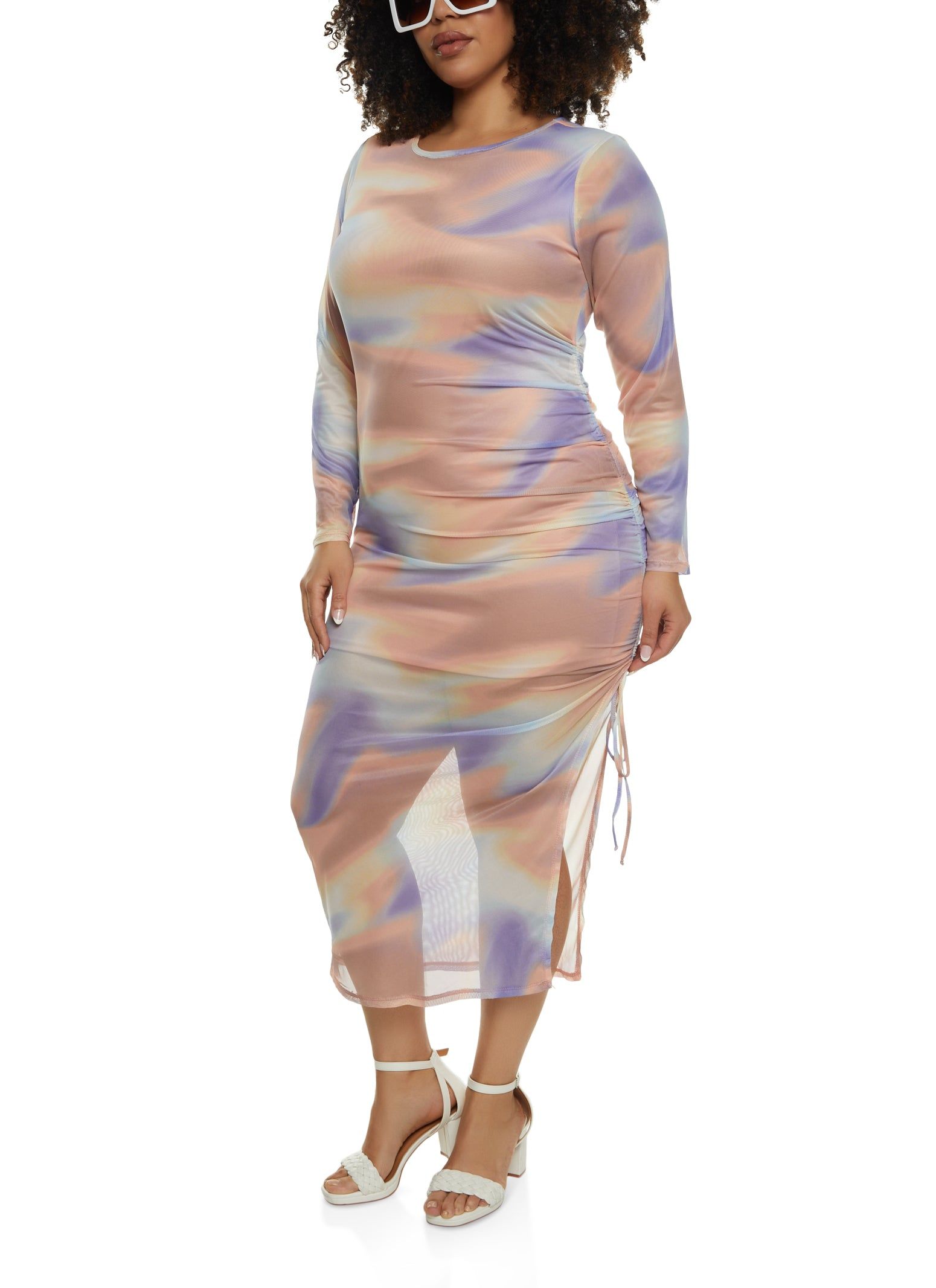 Plus Size Mesh Printed Side Slit Maxi Dress sold by Rainbow product image thumbnail 3