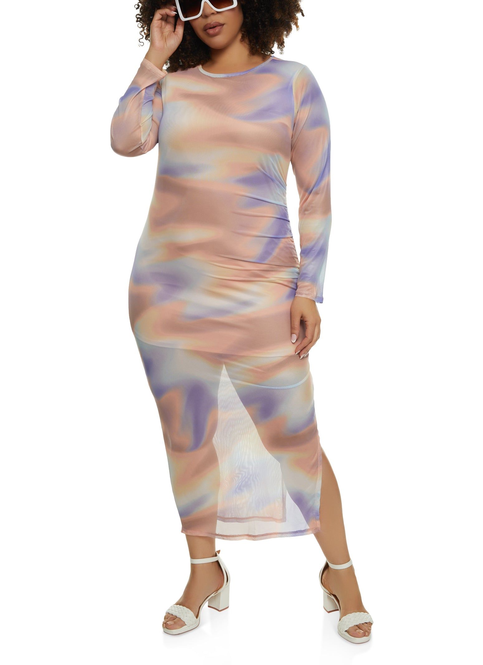Plus Size Mesh Printed Side Slit Maxi Dress sold by Rainbow product image thumbnail 2