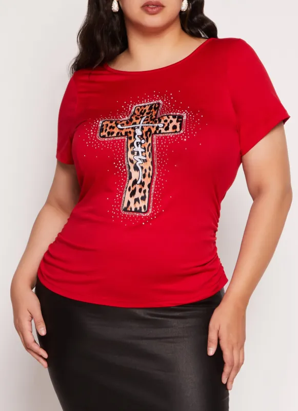 Plus Size Faith Rhinestone Patch Graphic Tee sold by Rainbow