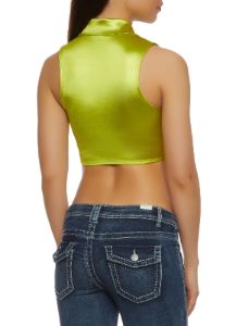 Satin Lace Up Collared Crop Top sold by Rainbow