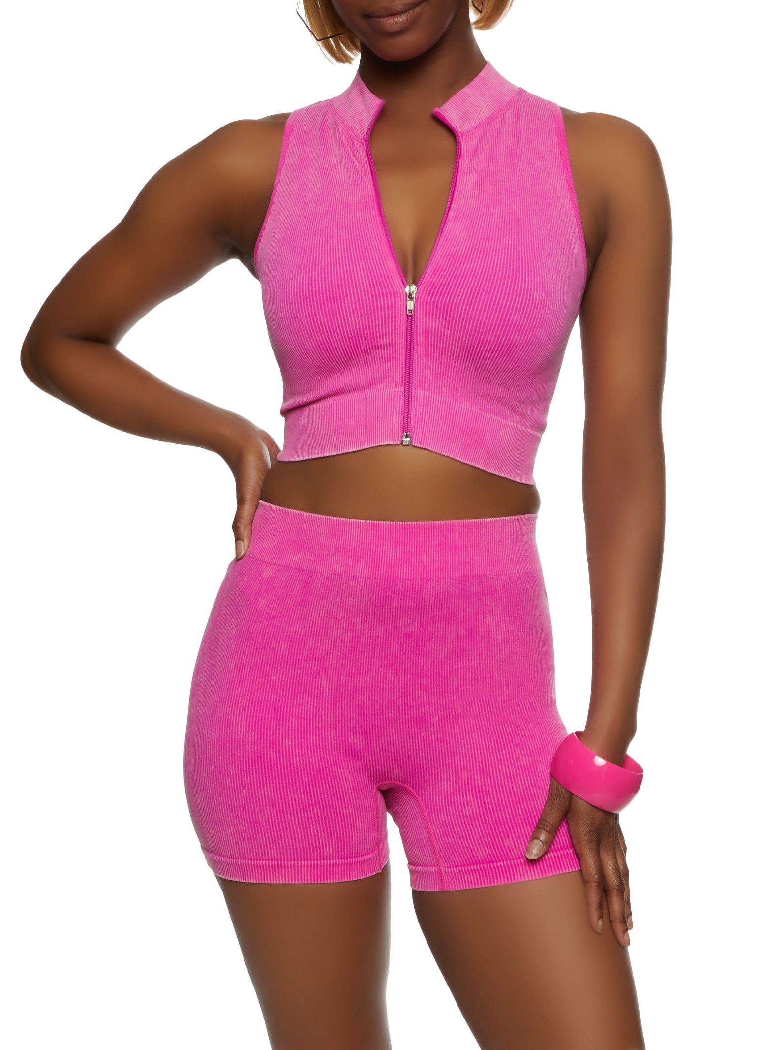 Seamless Ribbed Zip Front Crop Top sold by Rainbow product image thumbnail 2