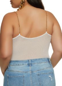 Plus Size Chain Strap Mesh Bustier Bodysuit sold by Rainbow