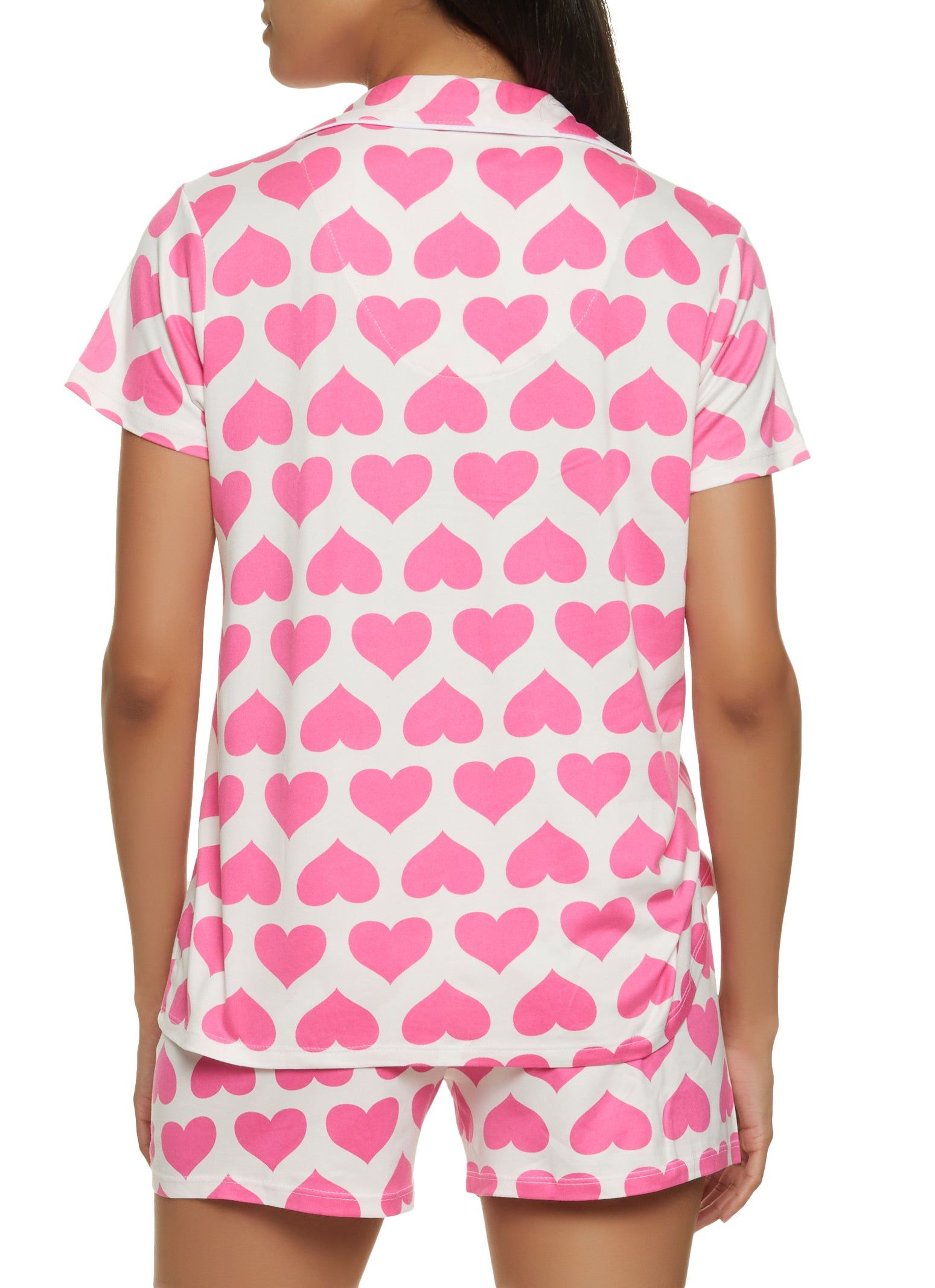 Heart Patterned Notch Collar Pajama Shirt and Shorts Set sold by Rainbow product image thumbnail 2