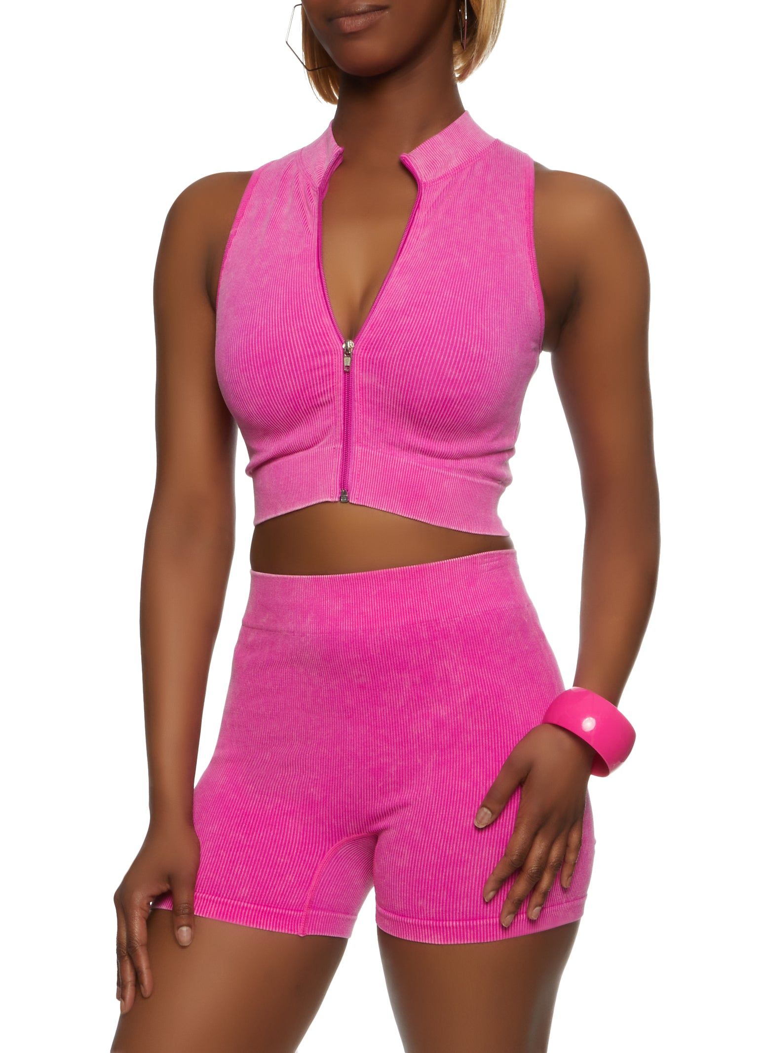 Seamless Ribbed Zip Front Crop Top sold by Rainbow