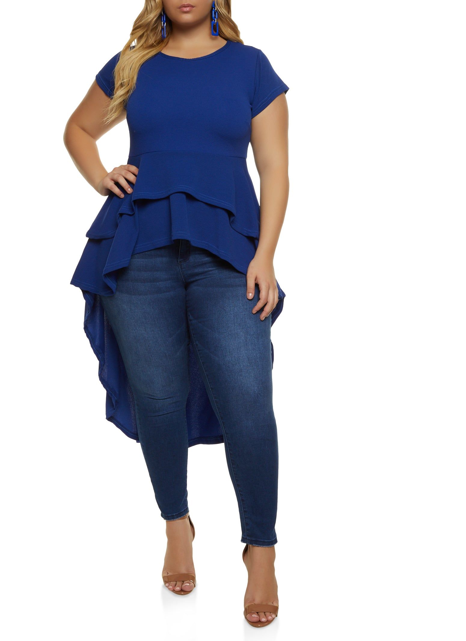 Plus Size Crew Neck Tiered High Low Shirt sold by Rainbow