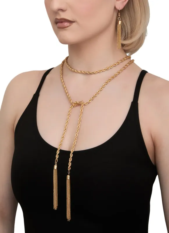 Tassel Lariat Necklace and Drop Earrings sold by Rainbow