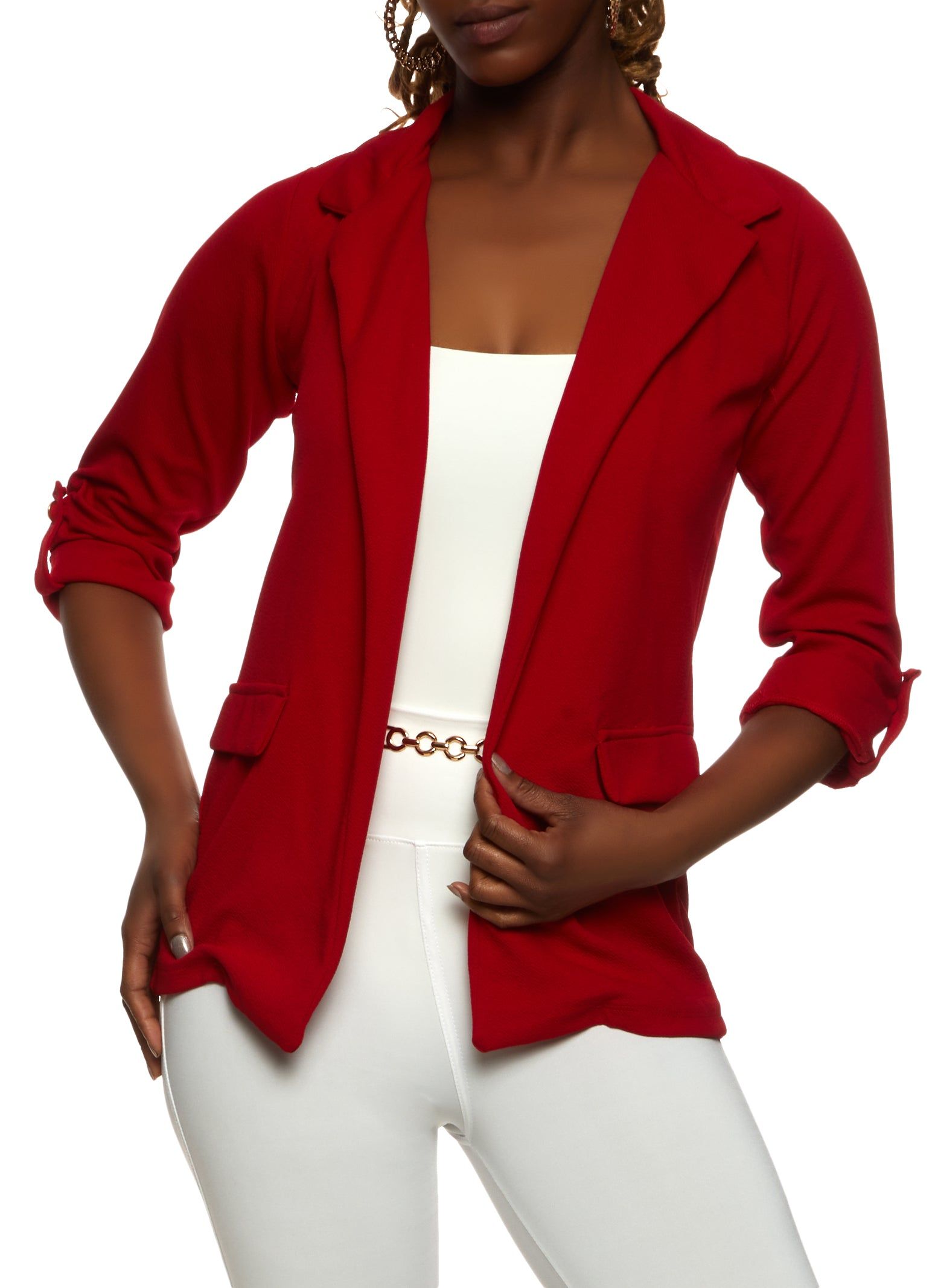 Crepe Knit Quarter Tabbed Sleeve Blazer sold by Rainbow