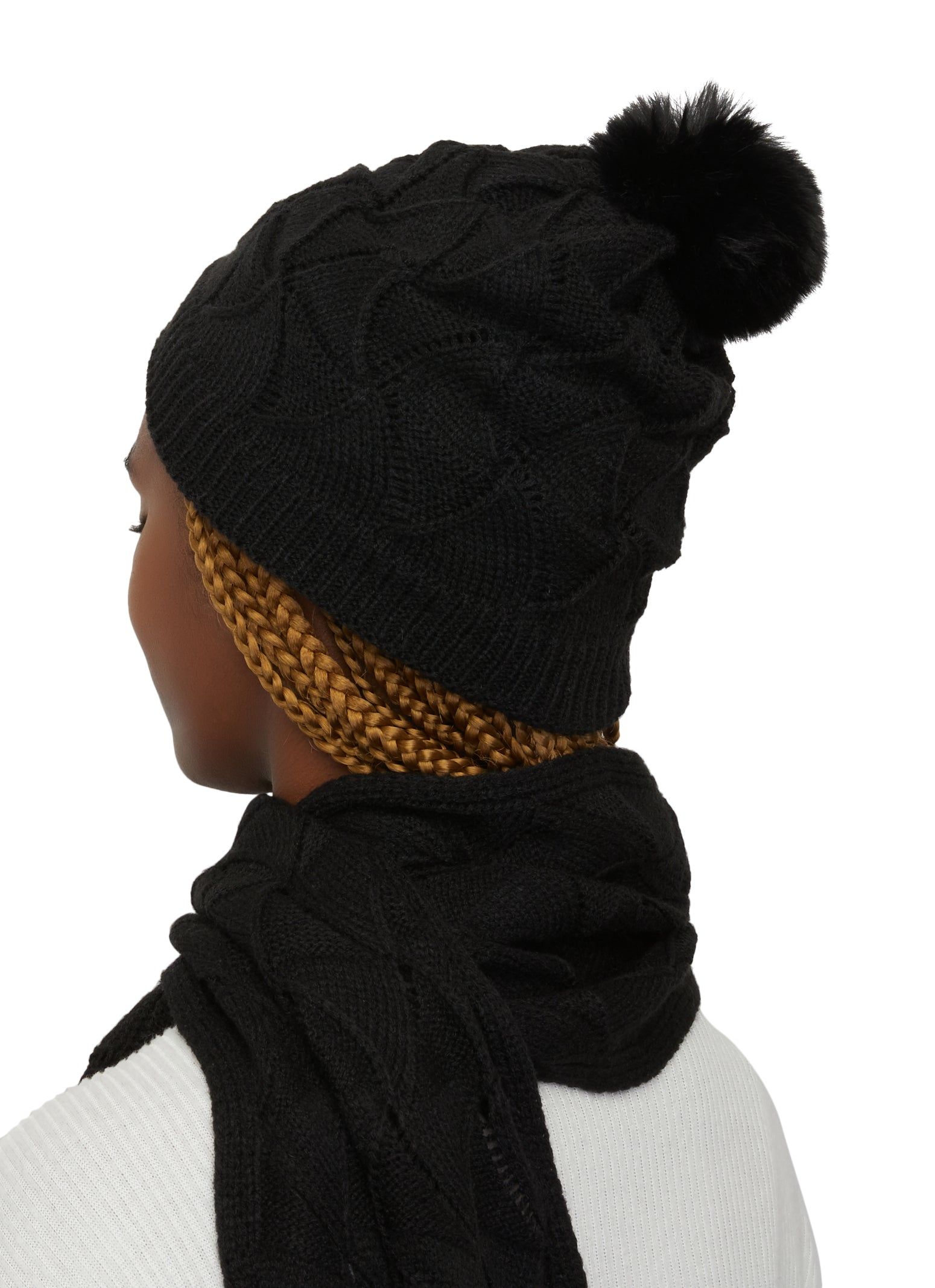 Pointelle Knit Pom Pom Beanie with Scarf and Gloves sold by Rainbow product image thumbnail 2