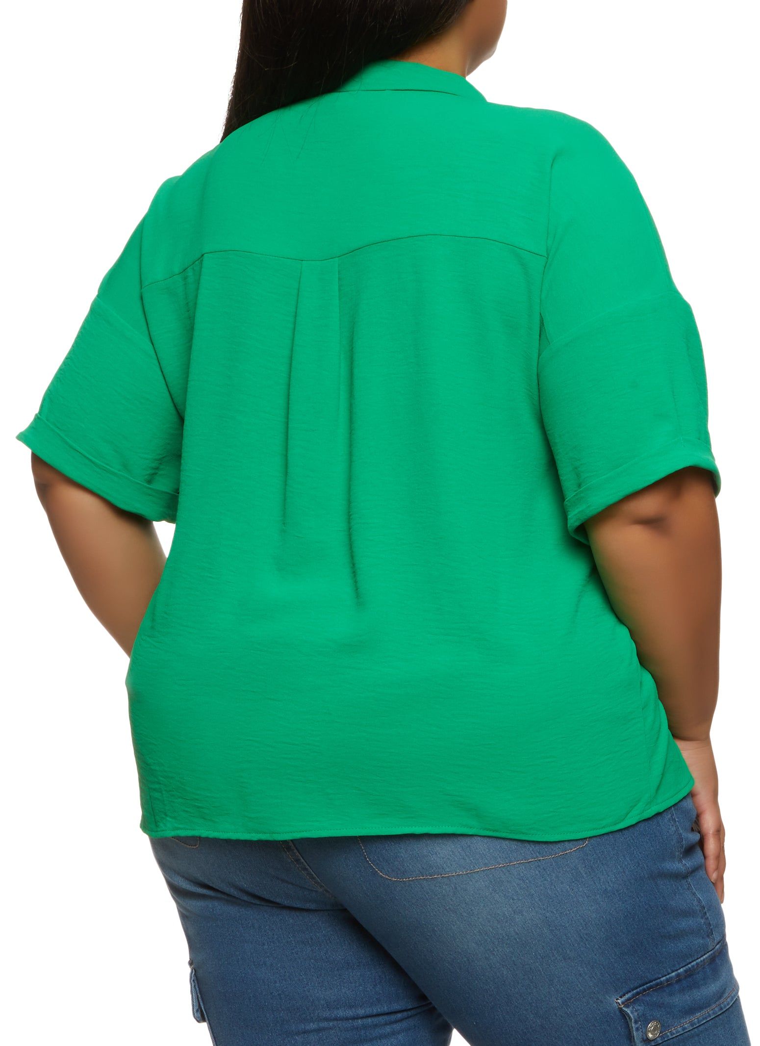 Plus Size Airy Short Sleeve Button Front Shirt sold by Rainbow product image thumbnail 2