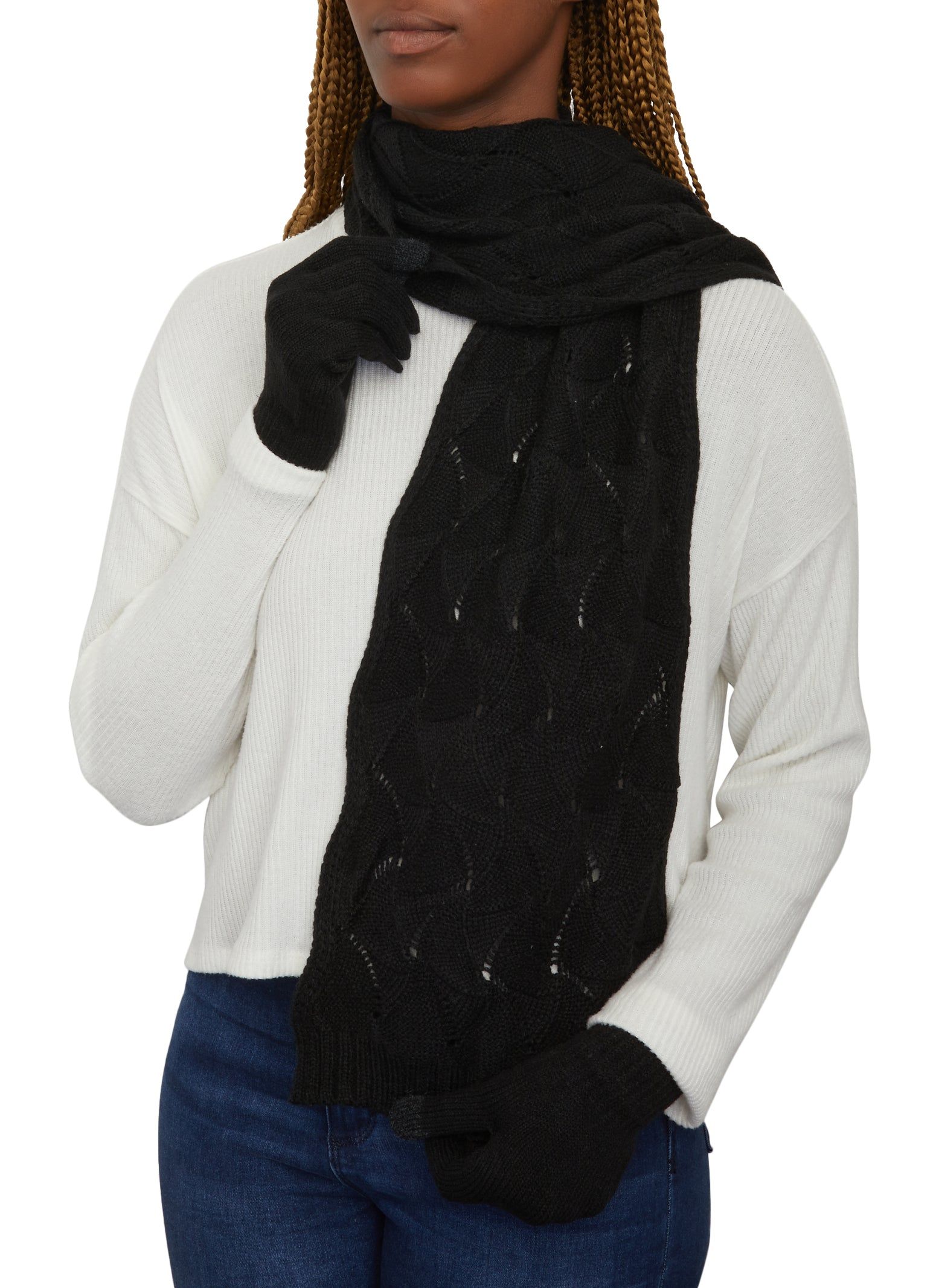 Pointelle Knit Pom Pom Beanie with Scarf and Gloves sold by Rainbow product image thumbnail 3