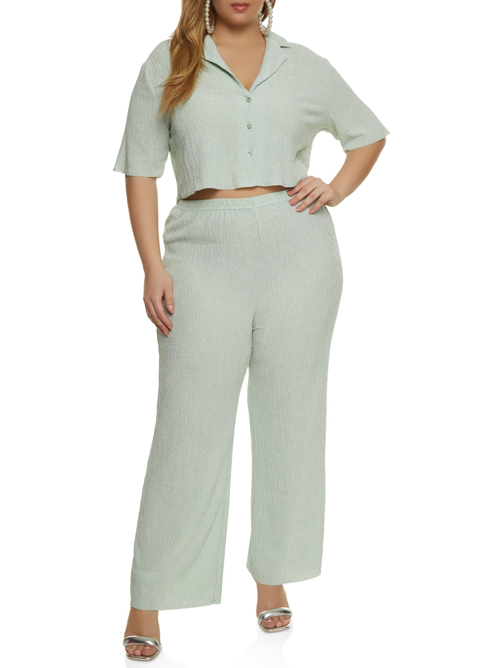 Plus Size Textured Knit Button Front Shirt sold by Rainbow product image thumbnail 2