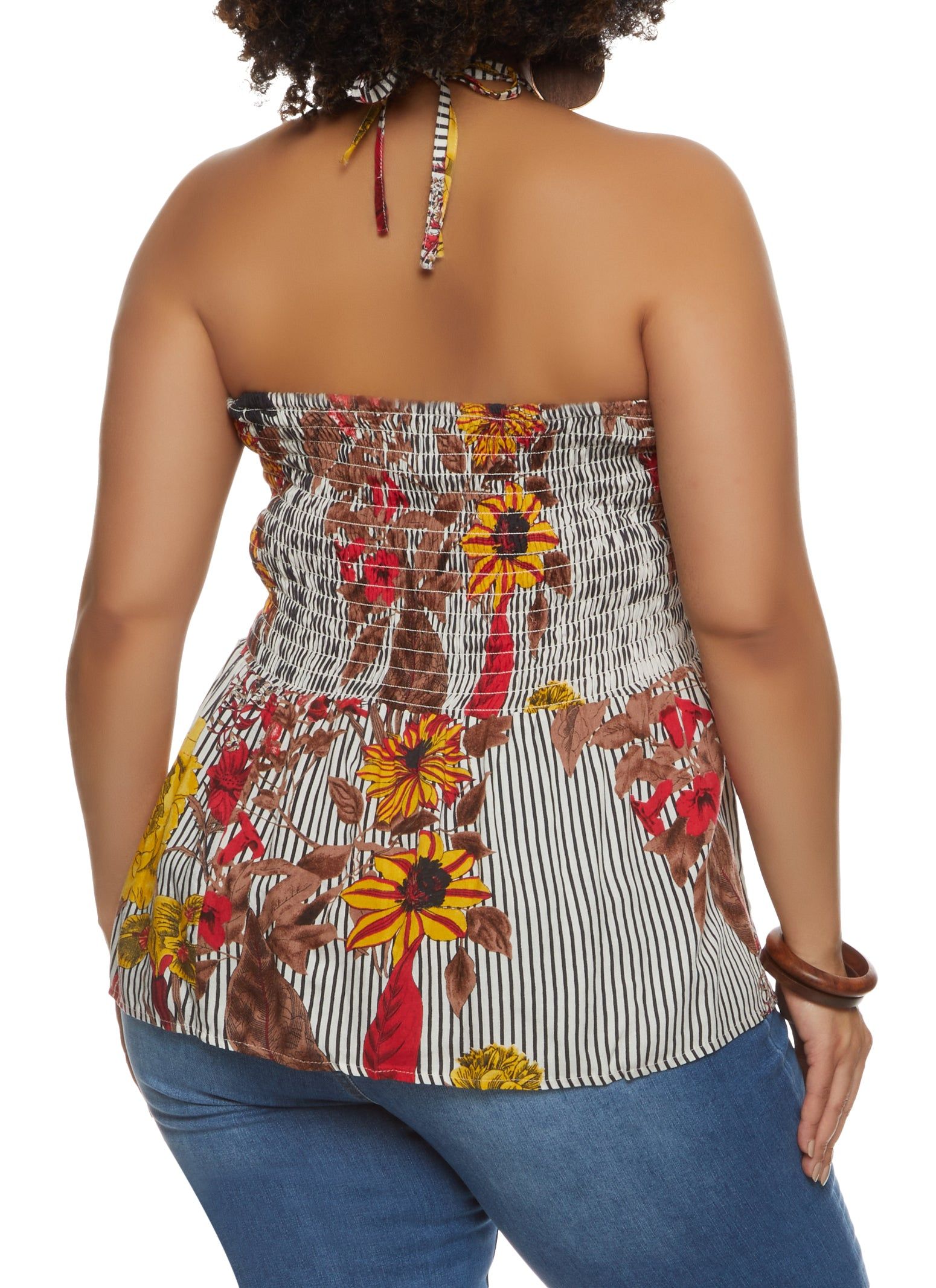 Plus Size Striped Floral Print Smocked Halter Top sold by Rainbow product image thumbnail 2