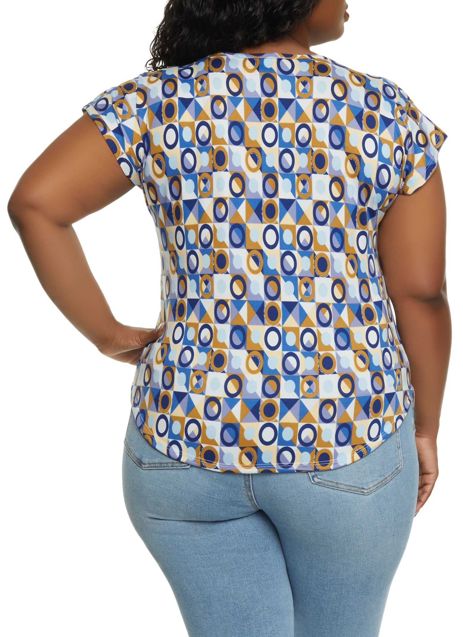 Plus Size Geometric Print Pendant Cut Out Detail Top sold by Rainbow product image thumbnail 2