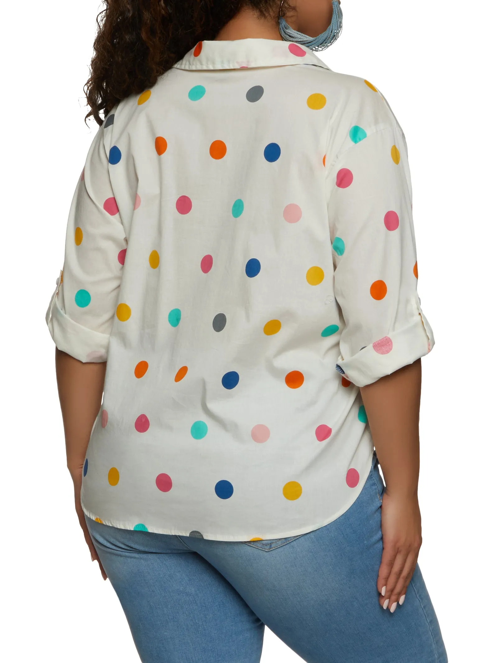 Plus Size Rainbow Polka Dot Tabbed Sleeve Shirt sold by Rainbow product image thumbnail 2