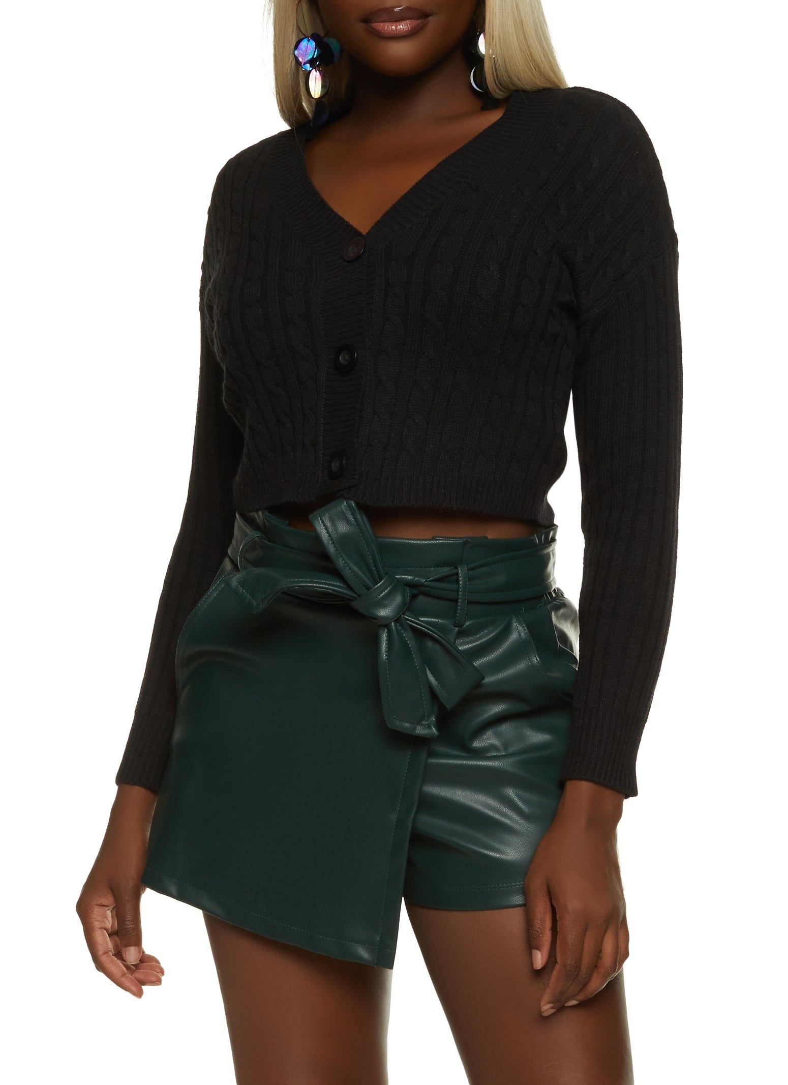 Cable Knit Cropped Cardigan Sweater sold by Rainbow