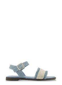 Frayed Denim Rhinestone Ankle Strap Sandals sold by Rainbow