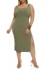 Plus Size Square Neck Midi Side Slit Tank Dress sold by Rainbow