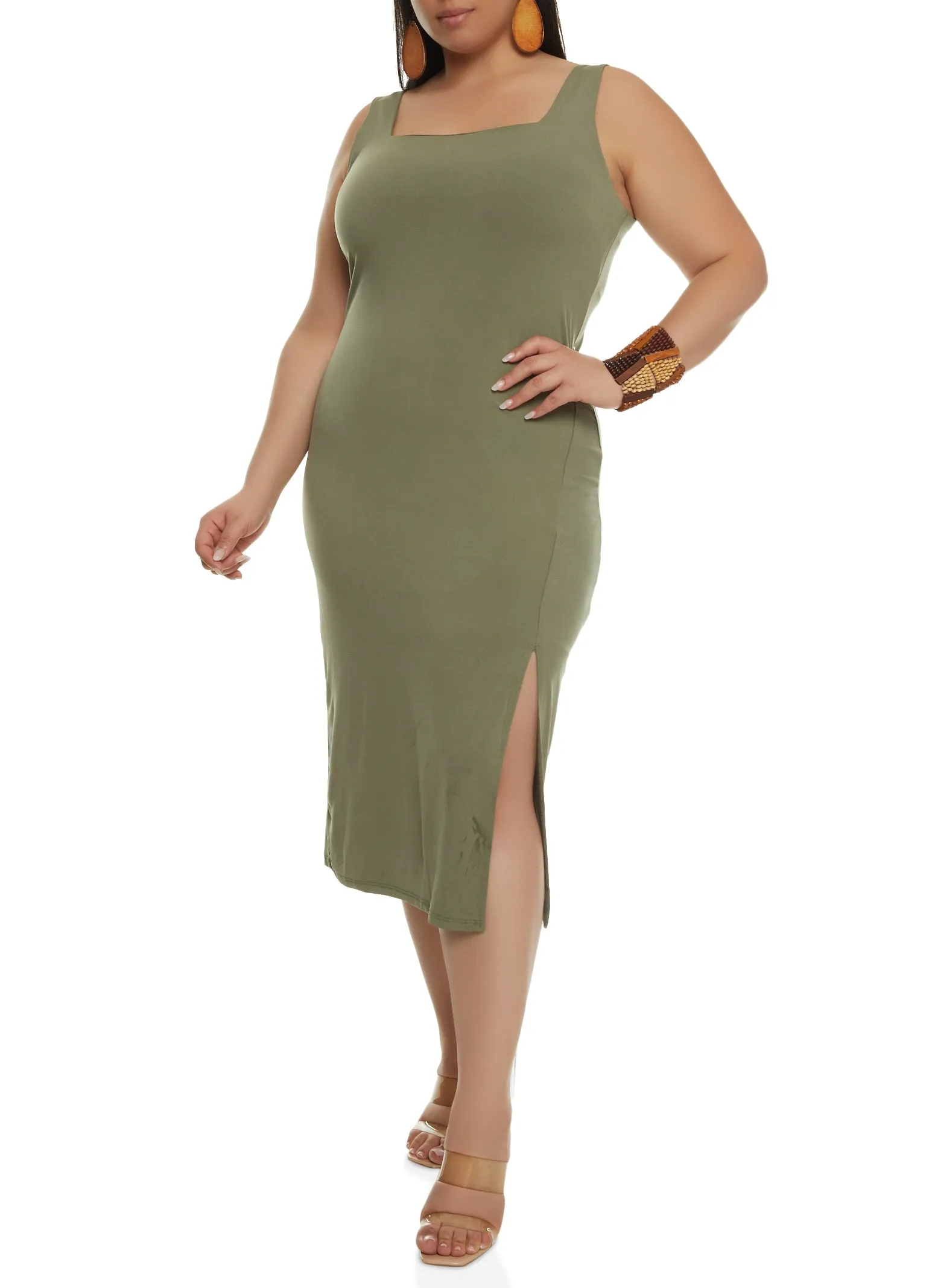Plus Size Square Neck Midi Side Slit Tank Dress sold by Rainbow product image thumbnail 2