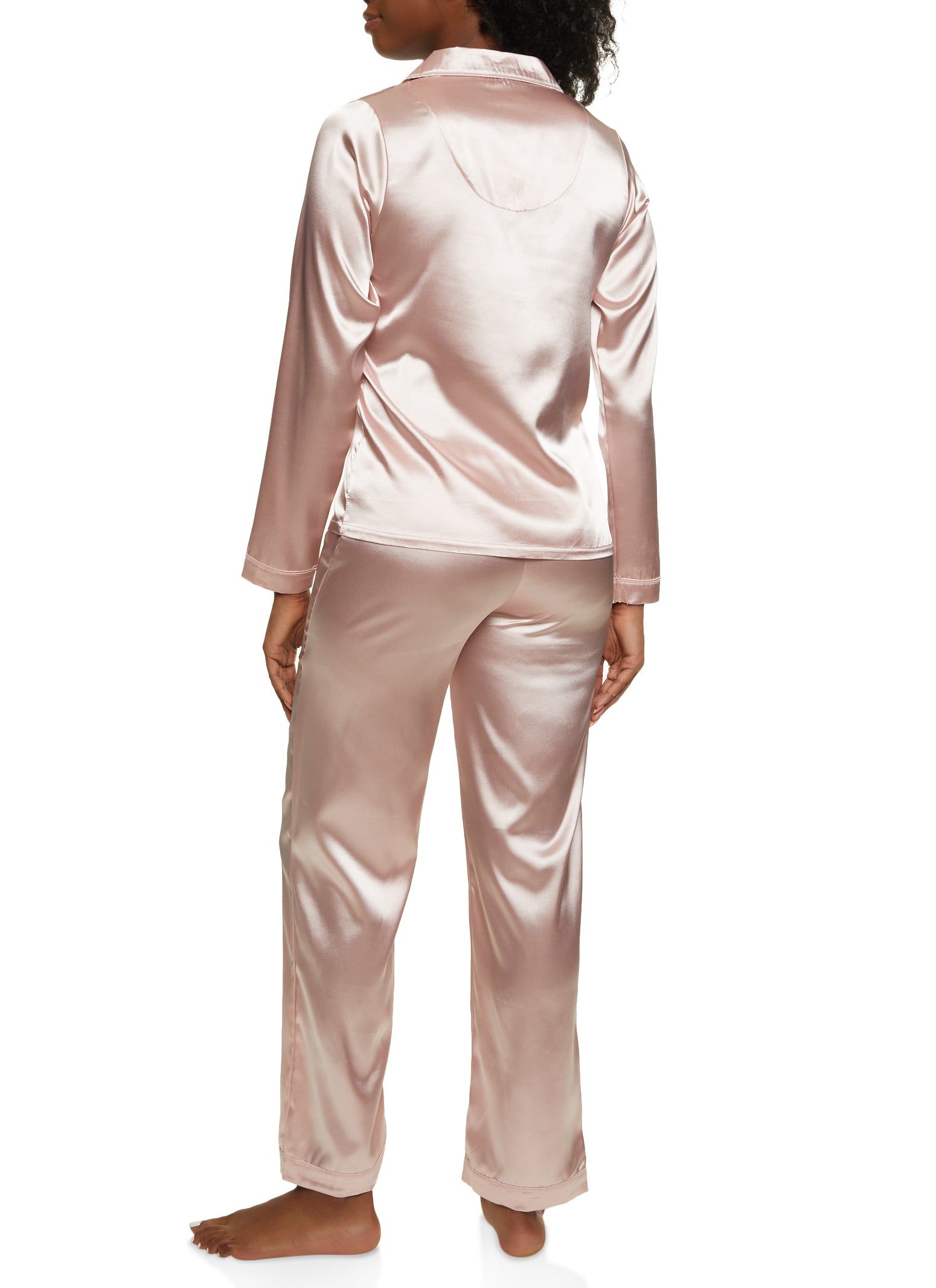 Satin Long Sleeve Button Down Pajama Shirt and Pants sold by Rainbow product image thumbnail 2