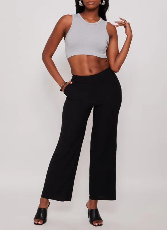 Textured Knit High Waisted Wide Leg Pants sold by Rainbow