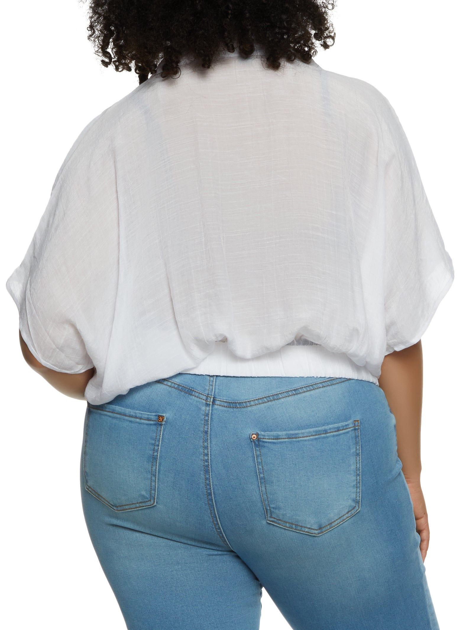 Plus Size Elastic Hem Button Down Blouse sold by Rainbow product image thumbnail 2