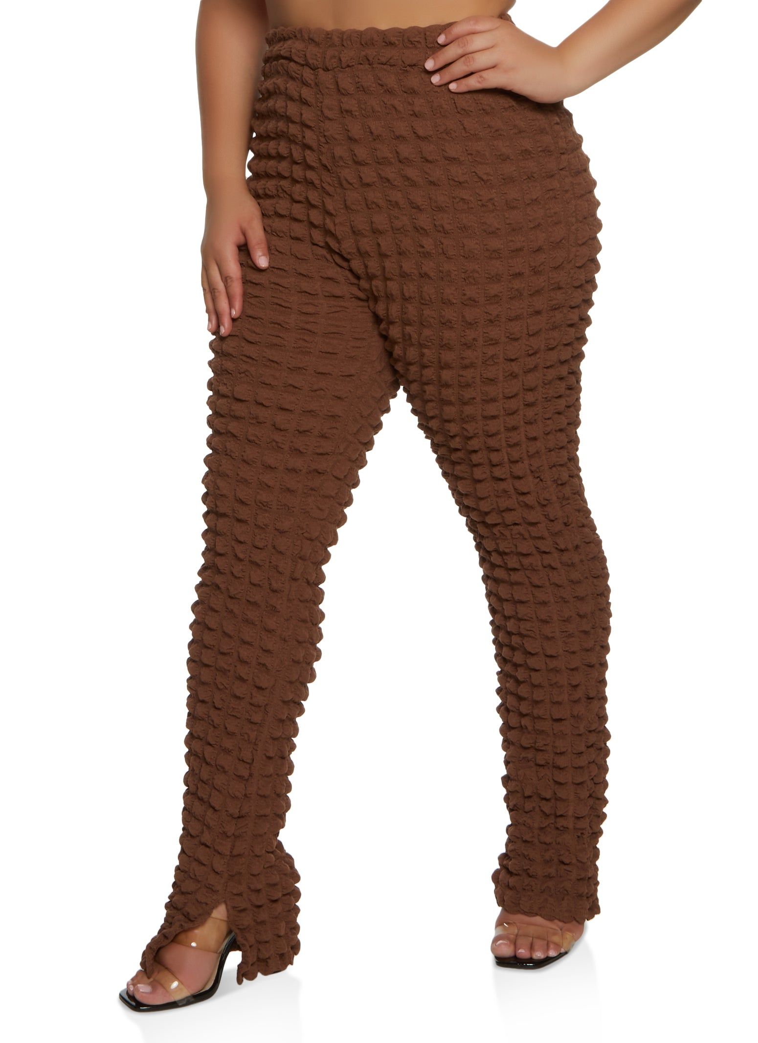 Plus Size Bubble Knit High Waist Split Hem Pants sold by Rainbow