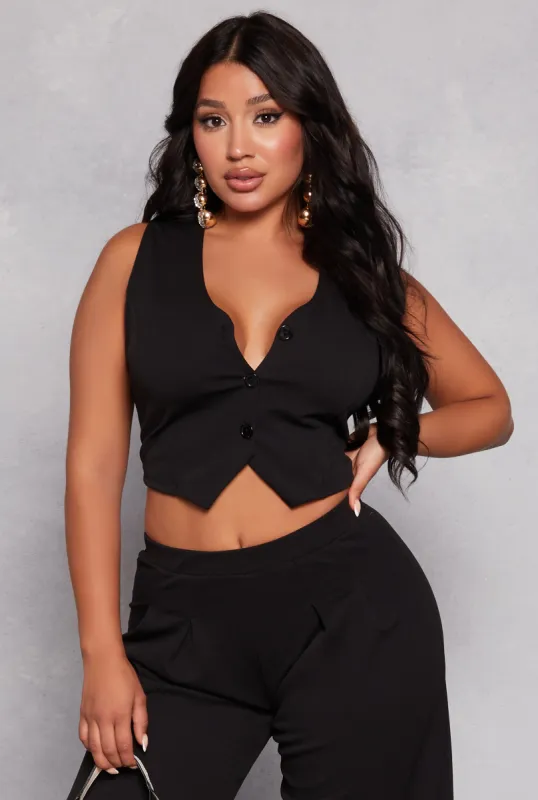 Button Front Cropped Vest sold by Rainbow