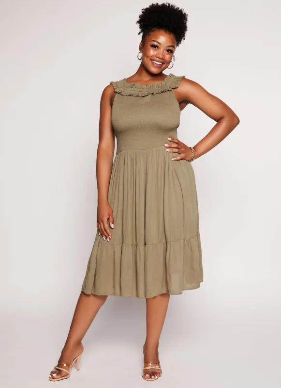 Plus Size Gauze Knit Smocked Midi Dress made by Rainbow