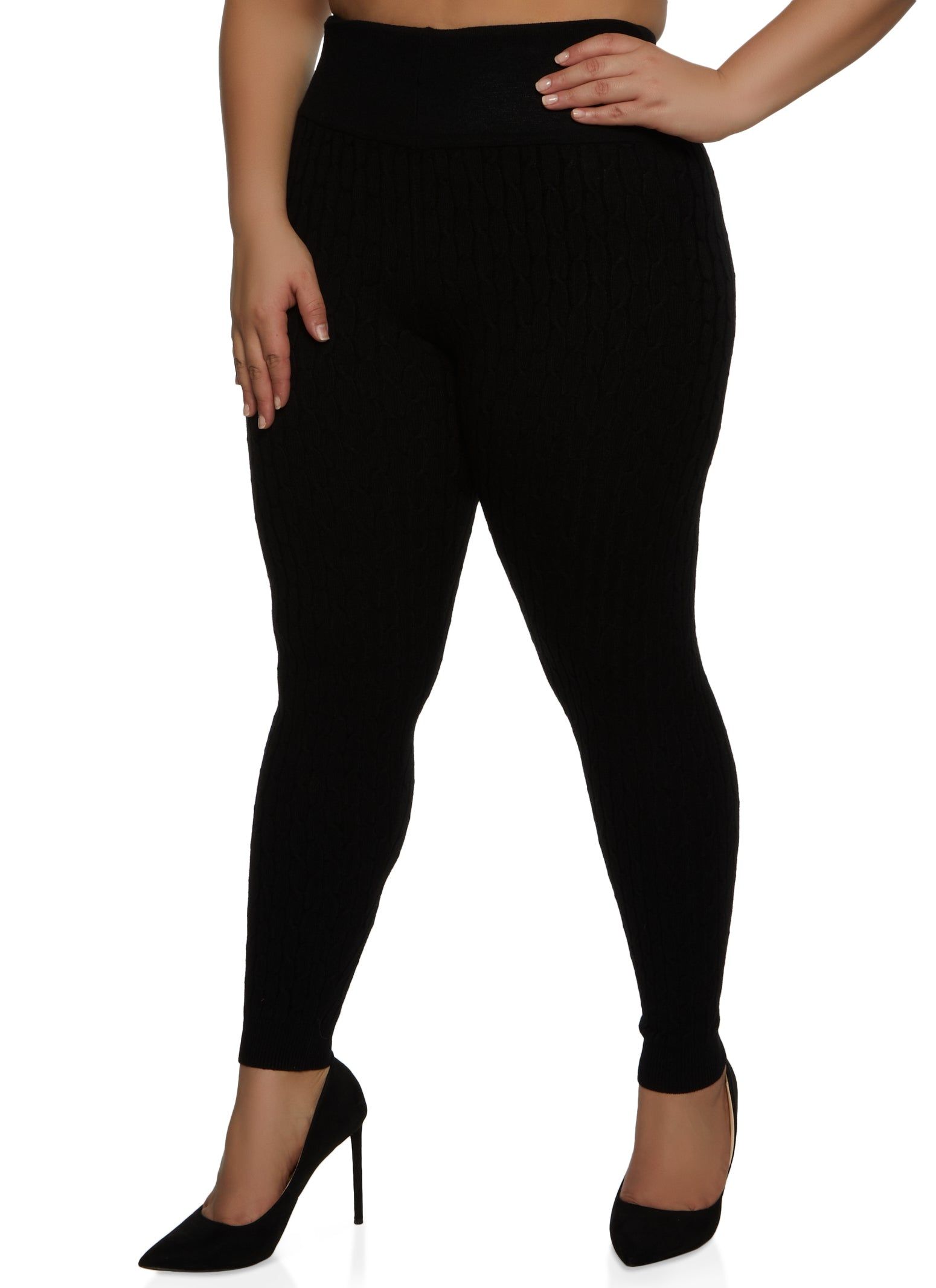 Plus Size High Waist Cable Knit Leggings sold by Rainbow