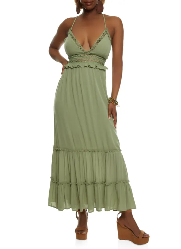 Iris Gauze Knit Crochet Detail Tiered Maxi Dress sold by Rainbow