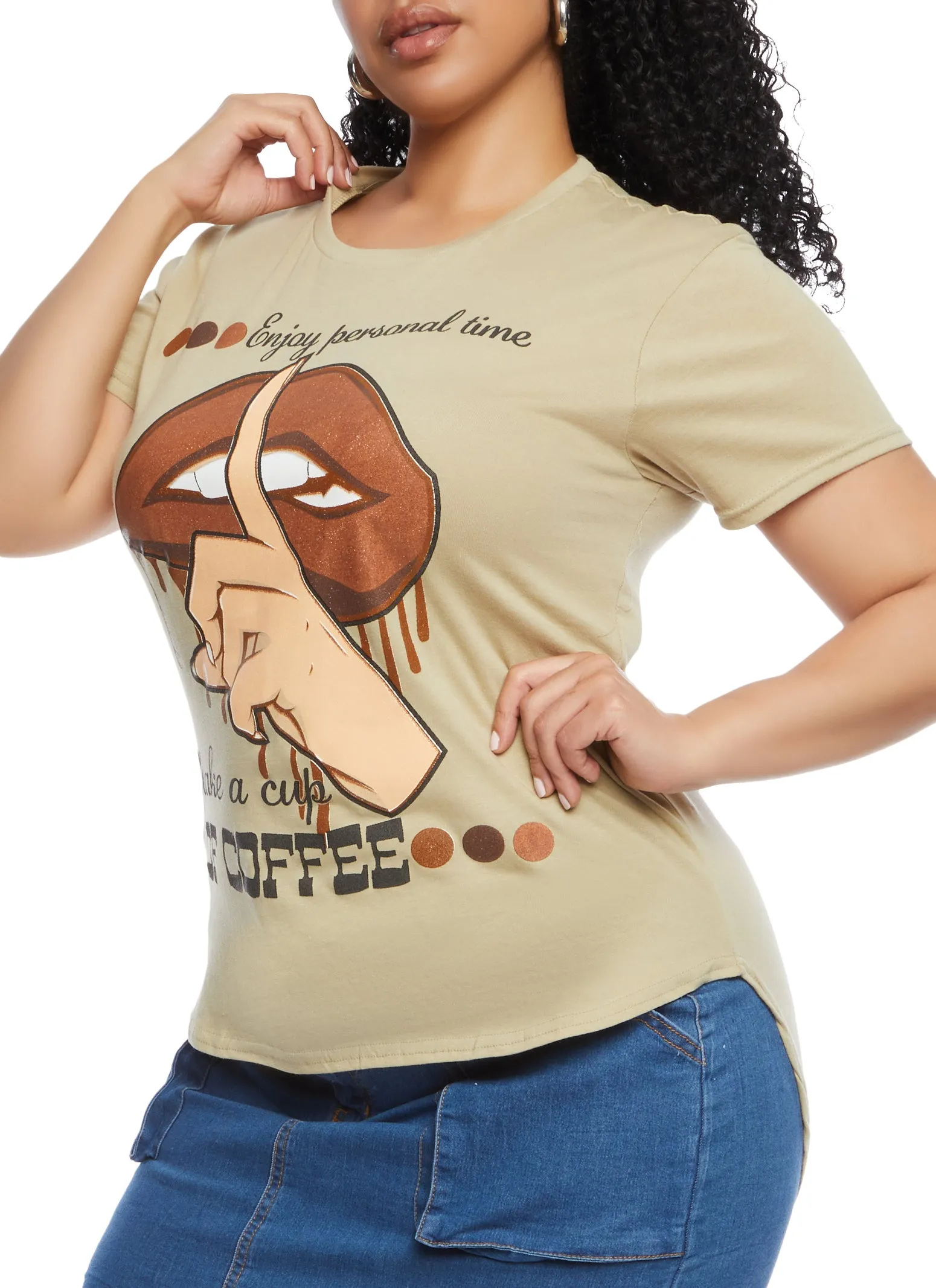 Plus Size Enjoy Personal Time Make A Cup Of Coffee Graphic Tee sold by Rainbow