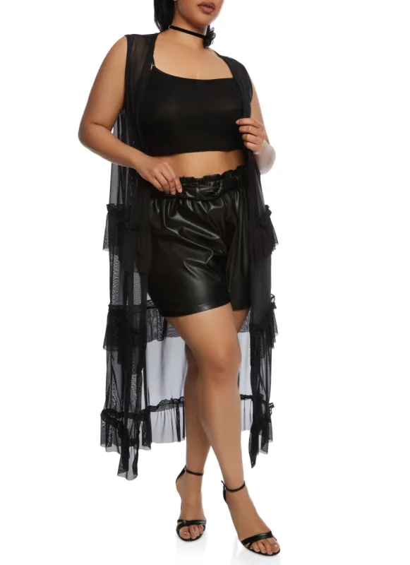 Plus Size Mesh Sleeveless Ruffle Detail Duster sold by Rainbow