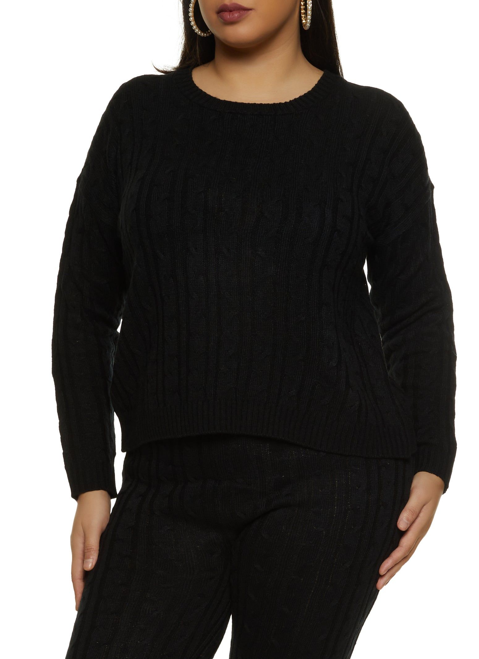 Plus Size Cable Knit Crew Neck Sweater sold by Rainbow