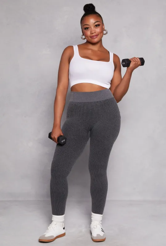 Plus Size Seamless Ribbed High Waisted Leggings sold by Rainbow