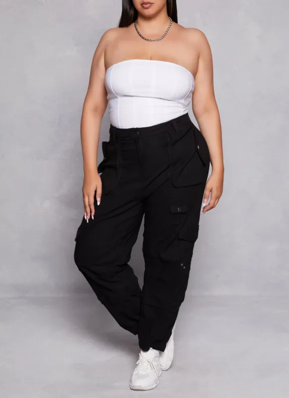 Plus Size Solid High Waist Cargo Joggers sold by Rainbow