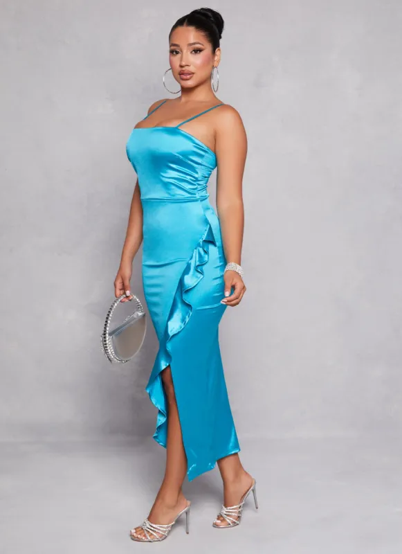 Asymmetrical Ruffled Side Slit Maxi Dress sold by Rainbow