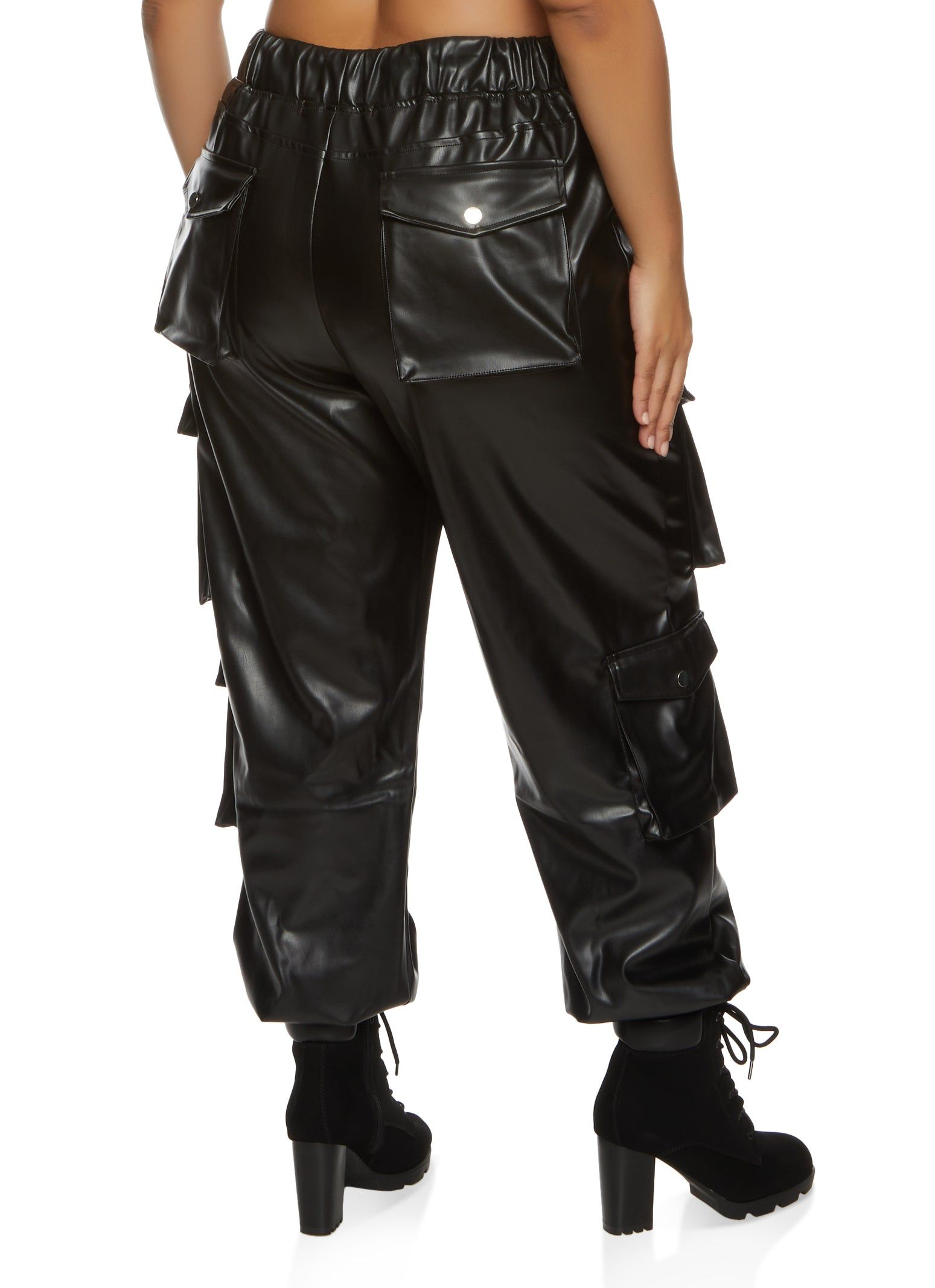 Plus Size Faux Leather Cargo Pocket Joggers sold by Rainbow product image thumbnail 3