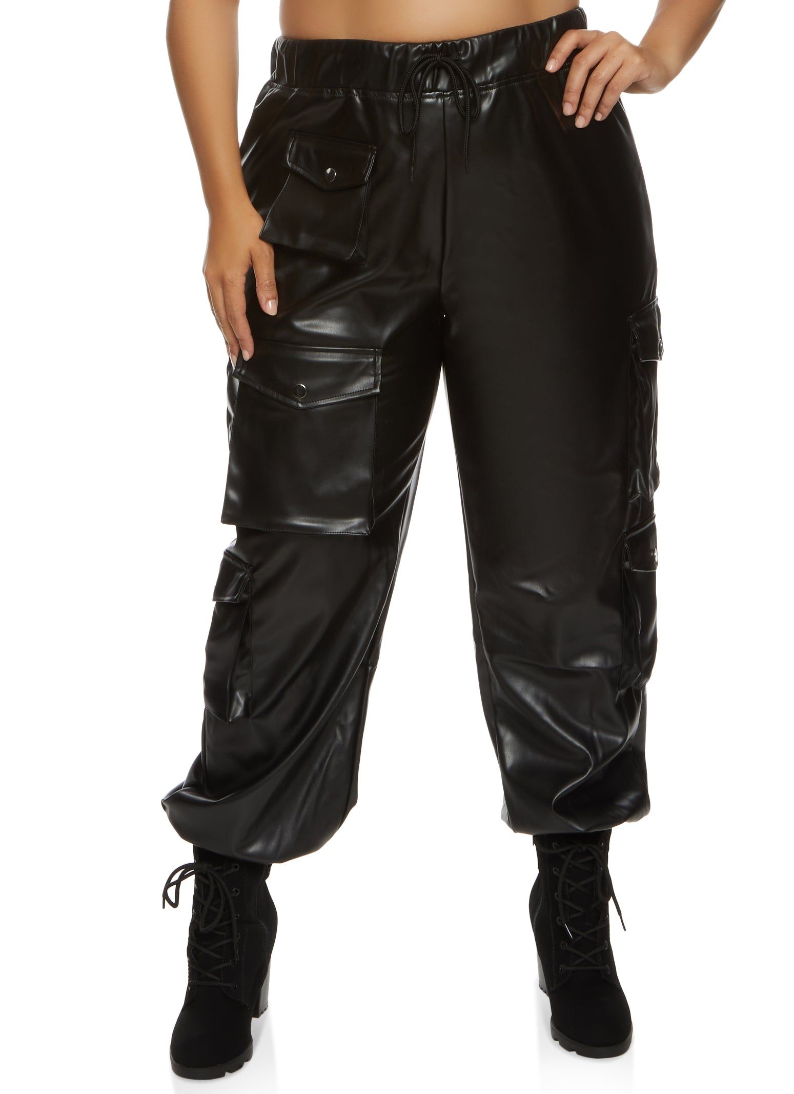 Plus Size Faux Leather Cargo Pocket Joggers sold by Rainbow