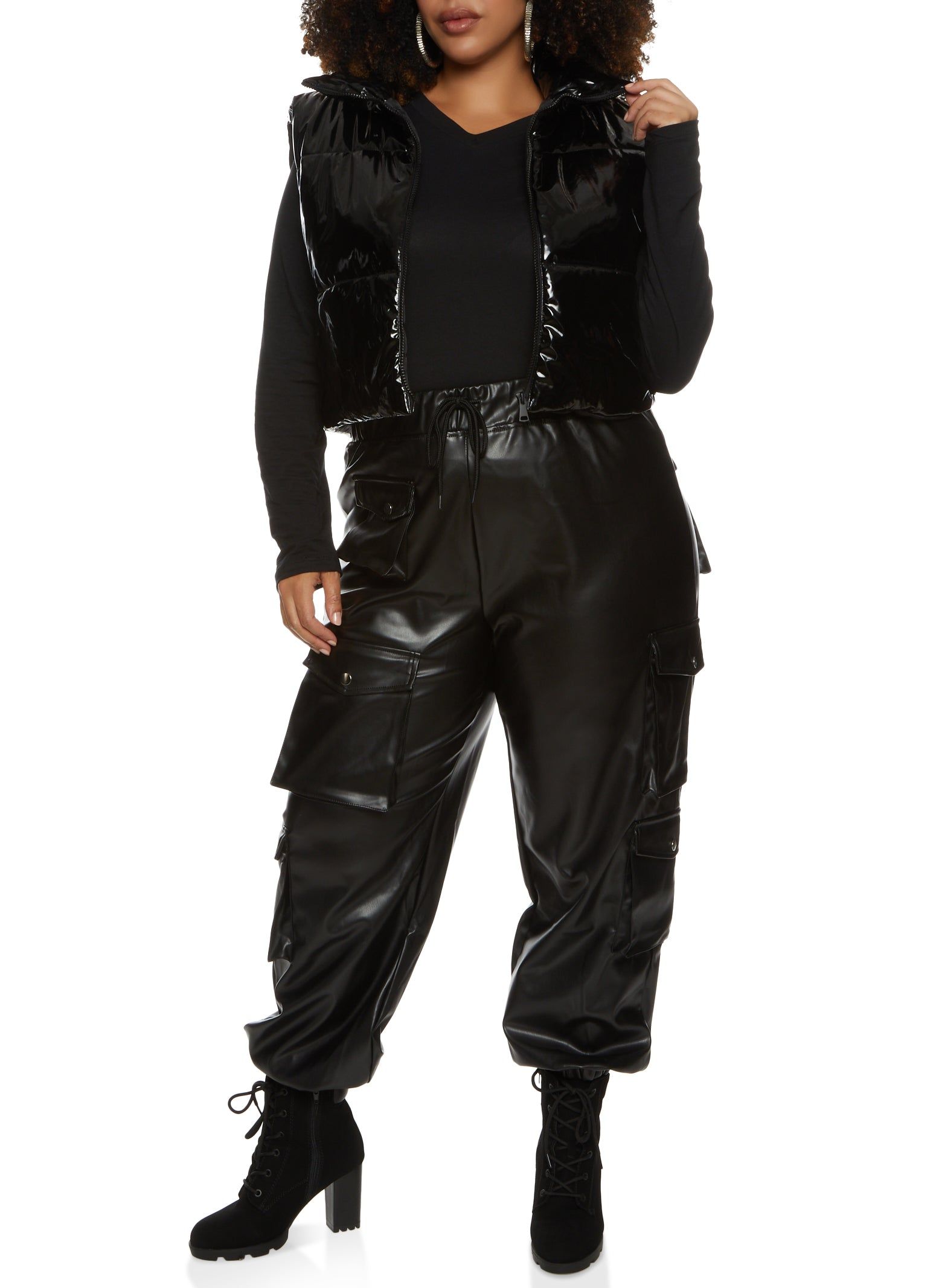 Plus Size Faux Leather Cargo Pocket Joggers sold by Rainbow product image thumbnail 2