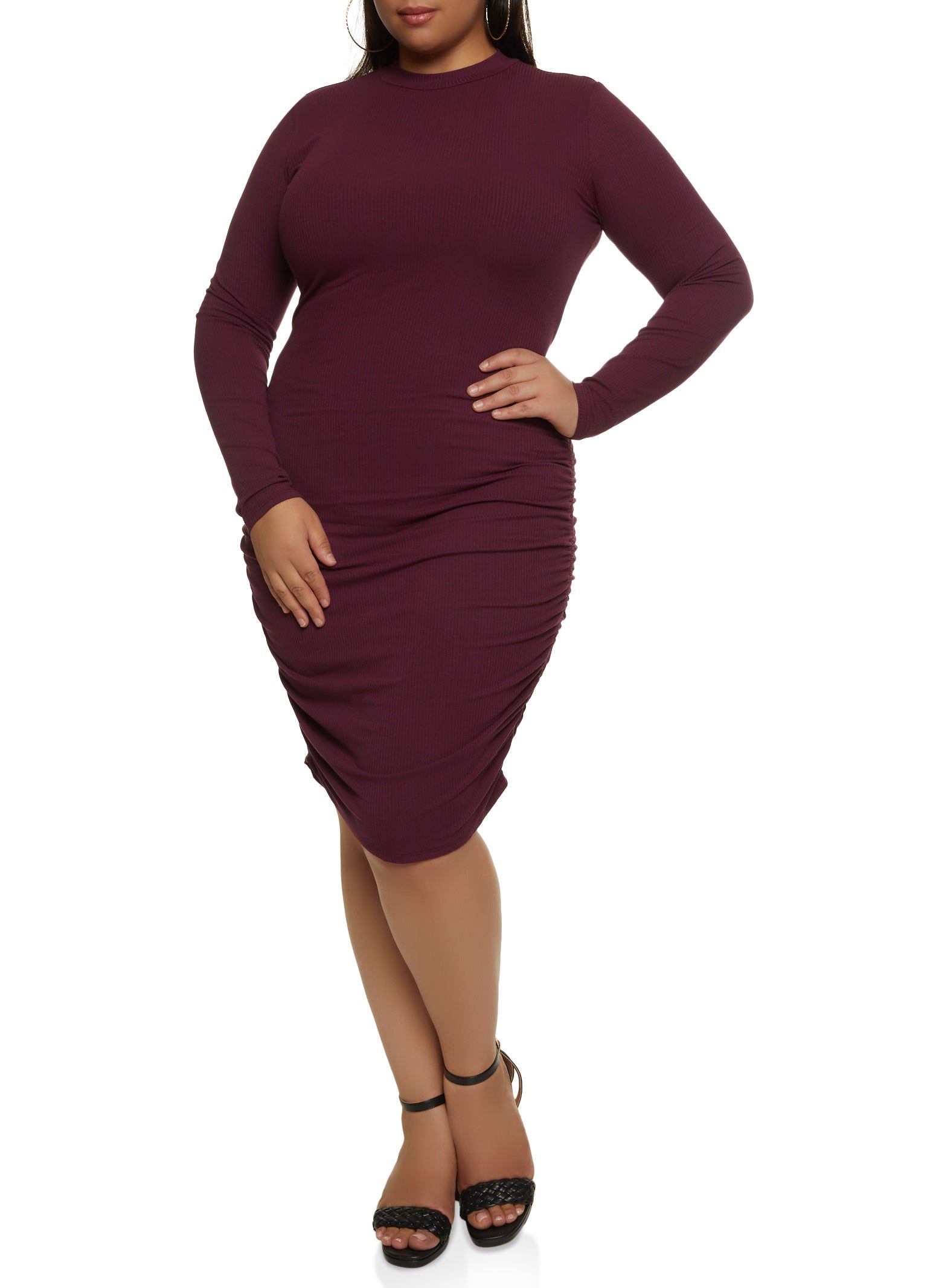 Plus Size Ribbed Mock Neck Ruched Side Dress sold by Rainbow product image thumbnail 2