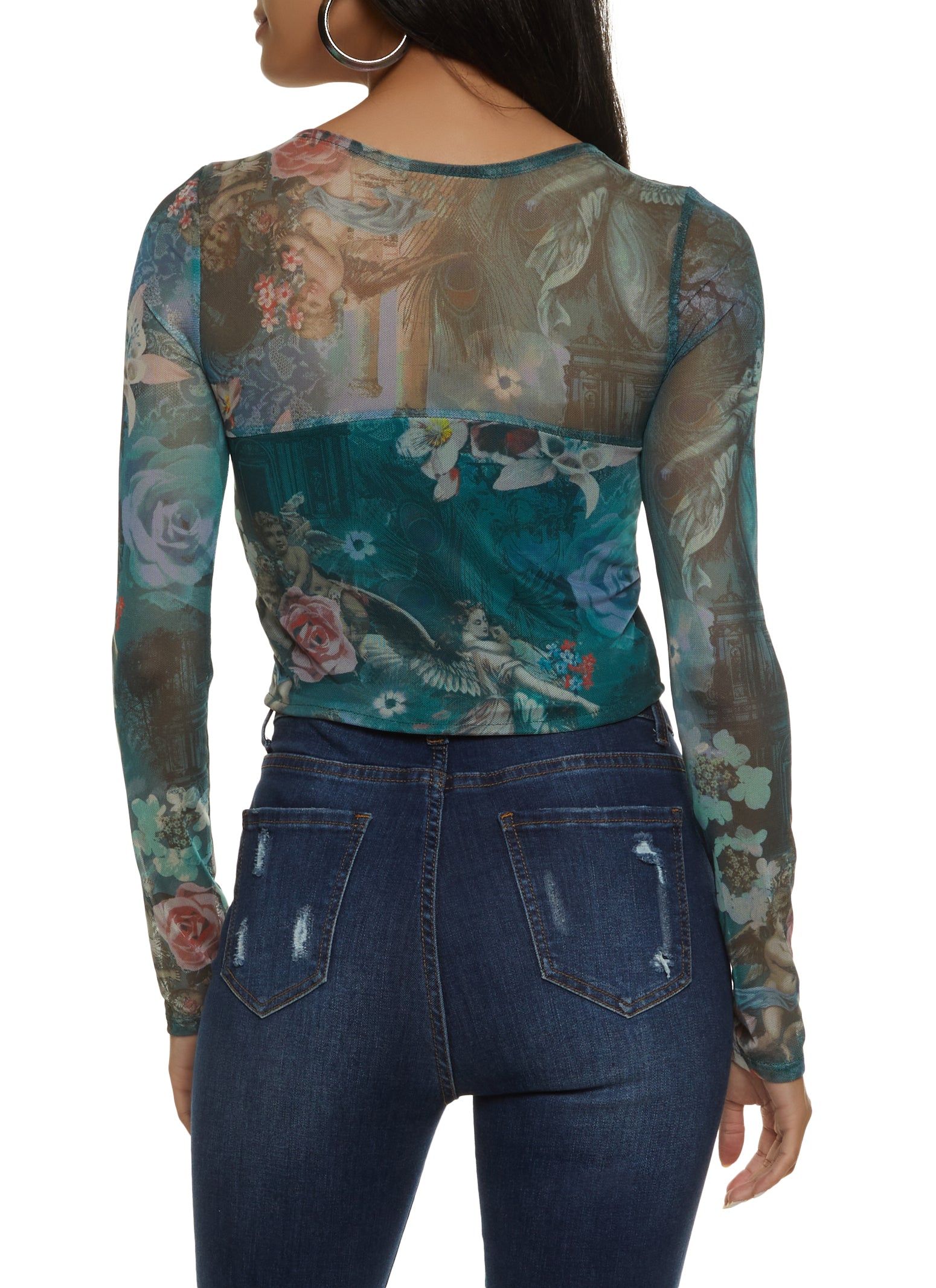Mesh Printed Long Sleeve Corset Top sold by Rainbow product image thumbnail 2