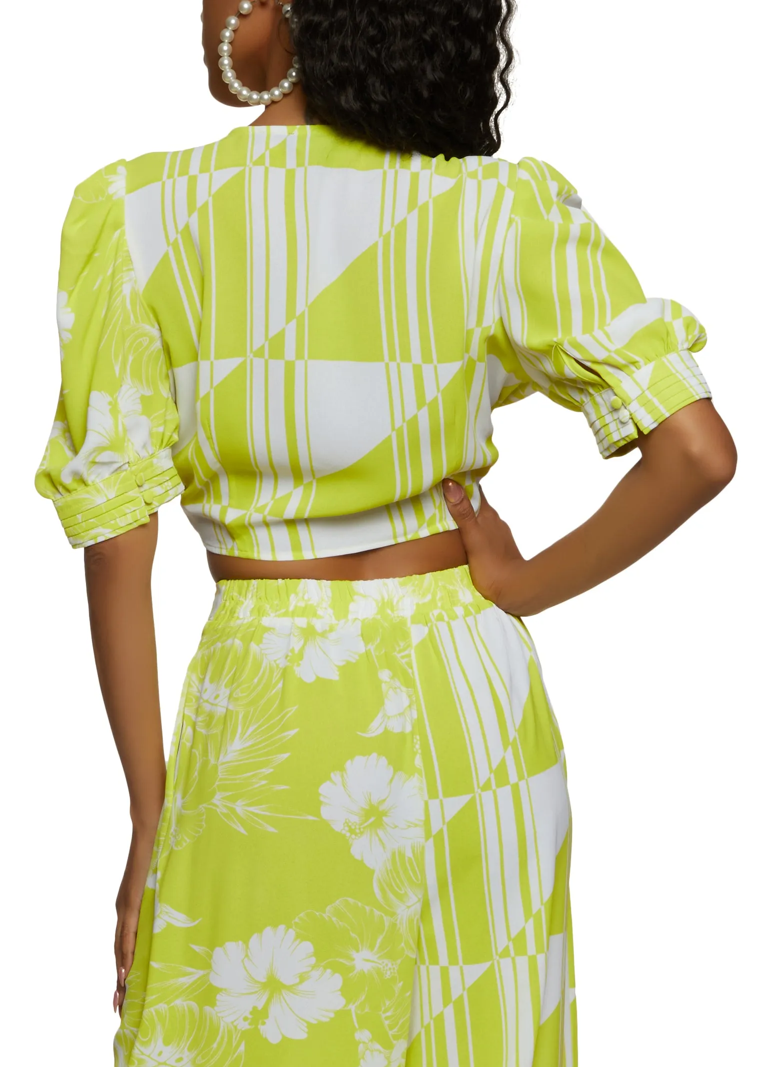 Mixed Print Puff Sleeve Tie Front Blouse sold by Rainbow product image thumbnail 5