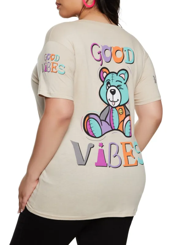 Plus Size Good Vibes Short Sleeve Graphic T Shirt sold by Rainbow