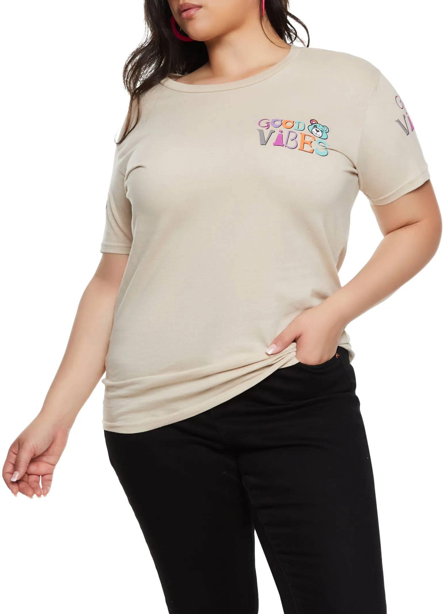 Plus Size Good Vibes Short Sleeve Graphic T Shirt sold by Rainbow product image thumbnail 2