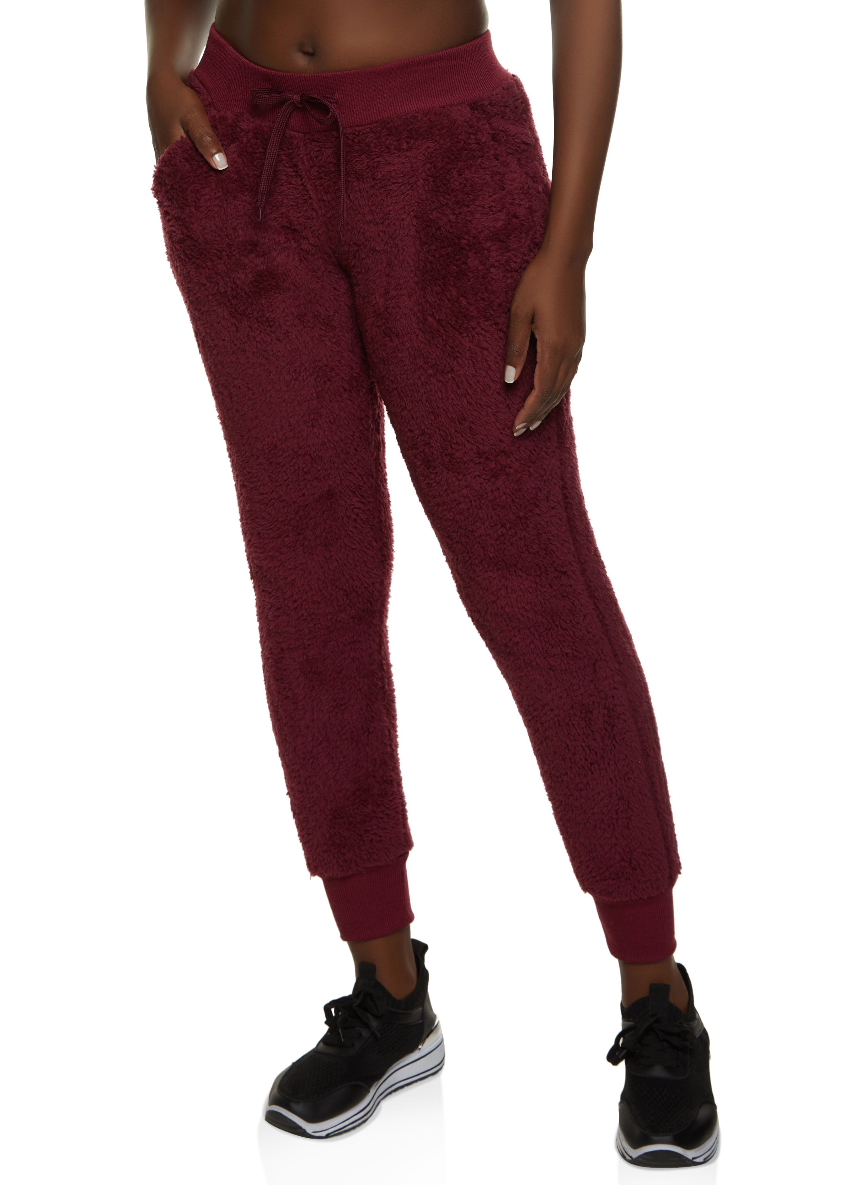 Faux Fur Drawstring Joggers sold by Rainbow